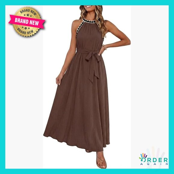 Boho Halter Maxi Dress Elegant Swing Formal Cocktail Summer Beach Vacation